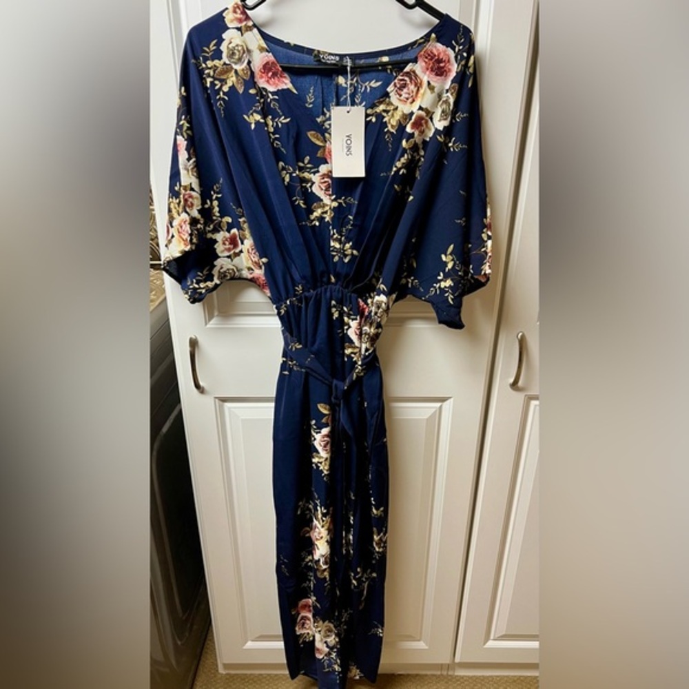 NWT YOINS Navy Floral Maxi Dress, 8/10, Medium, Amazon Dress